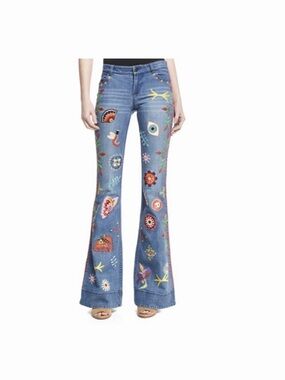 Alice + Olivia Ryley (or Rylie) Embroidered Low-Rise Bell-Bottom Jeans Size 24